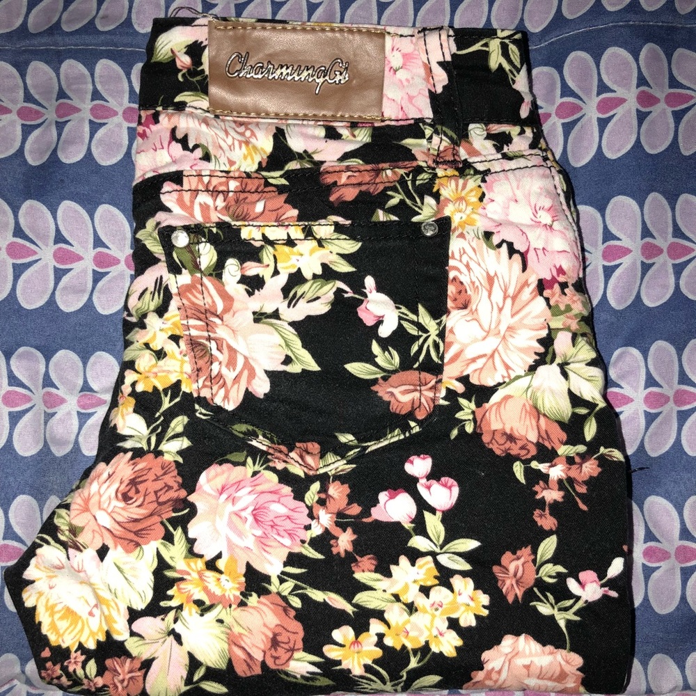 Charming Girl Juniors Skinny Floral Jeans
